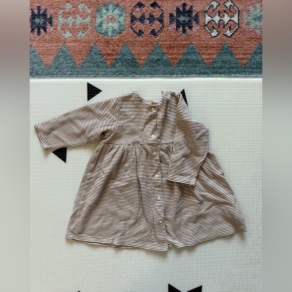 Zutano|Baby girl Brown Striped button down Dress,boho cottagecore style•12-18M - Picture 1 of 5